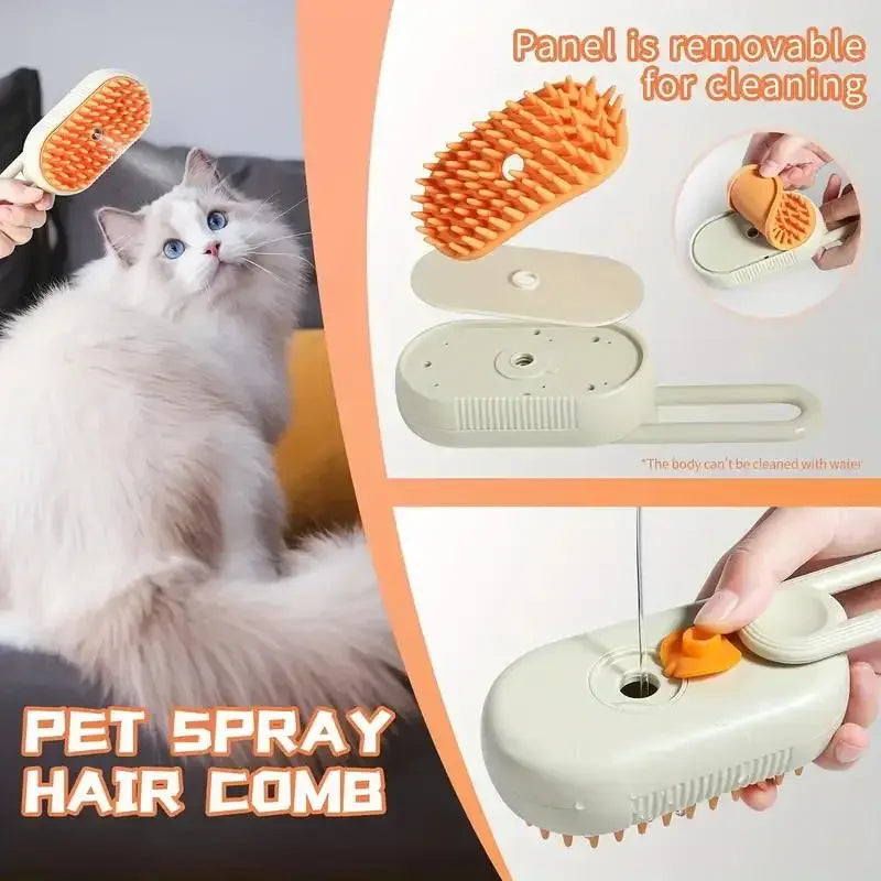 3-in-1 Dog and Cat Electric Brush Cleaning Steam Brush Spray Massage Comb Retractable Handle Pet Grooming Hair Removal Brush