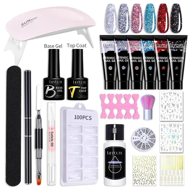 15ML Manicure Set Quick Nail Extension Gel With 6W UV Lamp Dryer Finger Extend Mold Slip Solution Nail Art Tools Kit - Shop & Buy