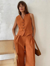 Load image into Gallery viewer, Womem Linen Cotton Chic Vest ＆ Pants Suit Two-Piece Set Office Ladies Summer Chic 2 Piece Sets
