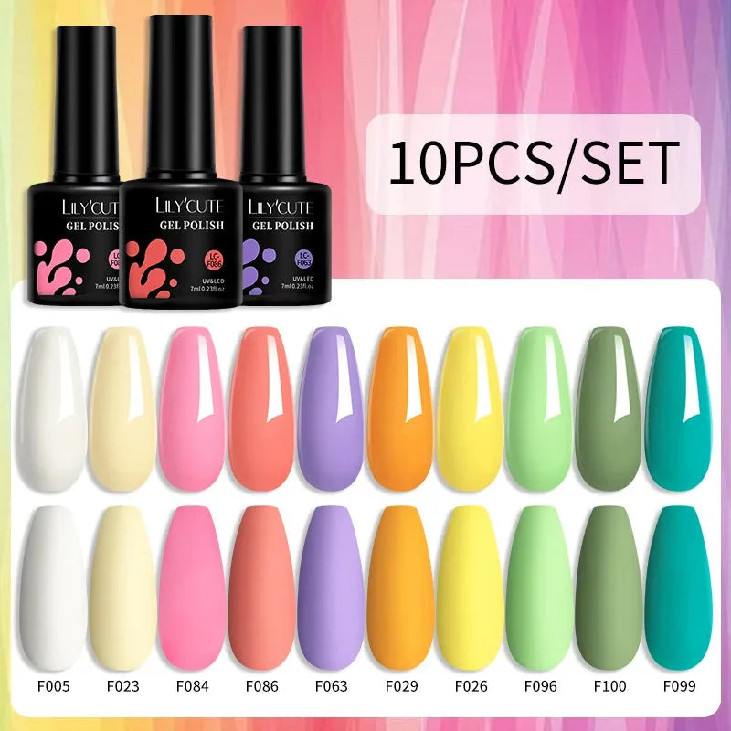 10Pcs/Set Nail Gel Polish Pink Glitter Scheme Popular Spring Colors Semi Permanent Soak Off UV LED Nail Art Gel Kit - Shop & Buy