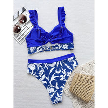 Load image into Gallery viewer, Printed Splicing Ruffled Female Swimsuit High Waist Bikini Women Swimwear Two-pieces Bikini set Bather Bathing Suit
