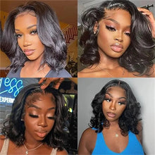 Load image into Gallery viewer, Short Bob Lace Front Human Hair Wig 180% Density Body Wave Brazilian Human Hair Wigs
