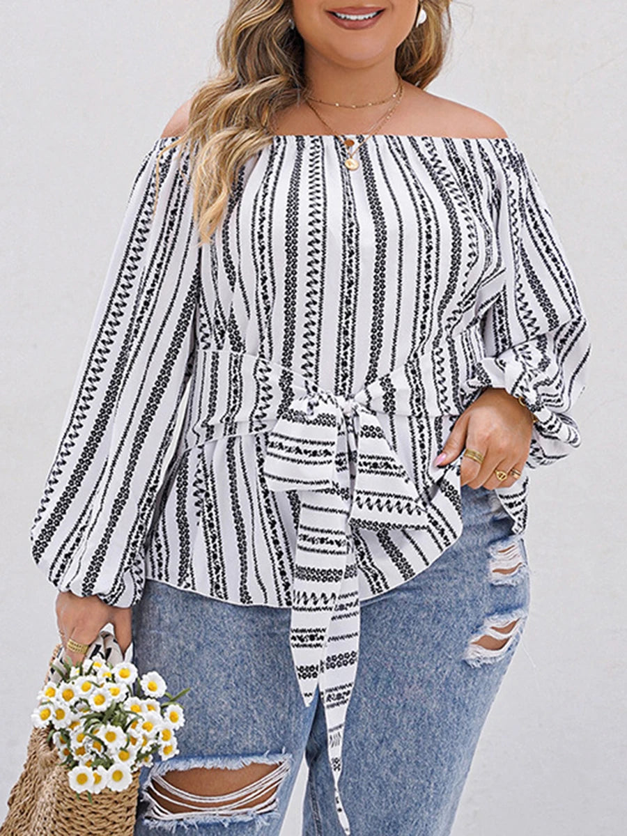 Women Plus Size Shirts Floral Print Long Sleeve V-Neck Fashion Blouses Spring Fall Casual Ruffle Tops Off Shoulder Trendy Style