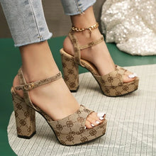 Load image into Gallery viewer, Elegant Rose Pattern Platform Sandals - Adjustable Ankle Buckle, Pillow-Soft Sole Stylish Walking &amp; Party Chunky Heels
