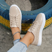 Load image into Gallery viewer, Fashion Summer Casual White Shoes Cutouts Lace Canvas Hollow Breathable Platform Flat Shoes
