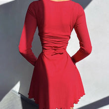 Load image into Gallery viewer, Solid Knitted Mini Dress for Women Elegant Outfits Fall Long Sleeve Bandage A-Line
