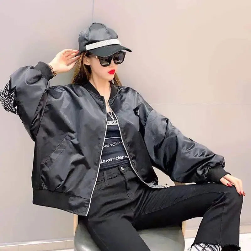 Women's Jacket Spring Autumn Loose Wings Hot Diamond Coat Black Hoodie Women Clothing - Shop & Buy