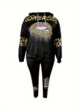 Load image into Gallery viewer, Plus Size women clothing Print Two-piece Pants Set Autumn winter long sleeve Hoodie &amp; trousers set
