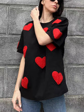 Load image into Gallery viewer, Summer Loose Oversized T-shirt with Heart Embroidery O-neck Pullovers Short Sleeve Tops
