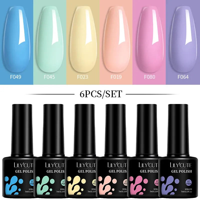 6Pcs/Set Macaron Color Gel Nail Polish Set Kit Spring 6 Colors UV LED Nail Art Gel Vernis Semi Permanent Base Top Coat - Shop & Buy