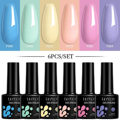 6Pcs/Set Macaron Color Gel Nail Polish Set Kit Spring 6 Colors UV LED Nail Art Gel Vernis Semi Permanent Base Top Coat - Shop & Buy