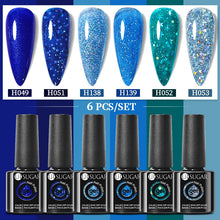 Load image into Gallery viewer, 6pcs/set Nail Gel Polish Kit 7ml Soak Off UV LED Nails Varnish Set Blue Glitter Color Semi Permanent Nail Art Gels
