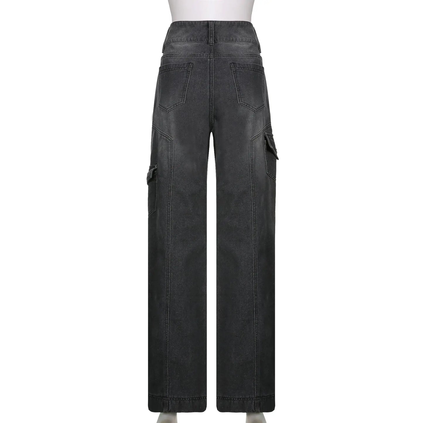 New Street High Waist Straight Leg Casual Jeans with Irregular Pockets Work Clothes Floor Towers  Dad's Pants