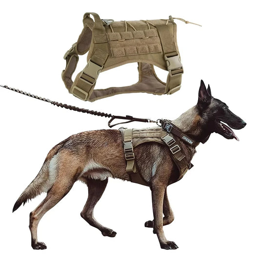 Tactical Dog Harness Leash Collar for Medium Large Dogs Military Pet Vest Adjustable Service Dog Harnesses For Training Walking