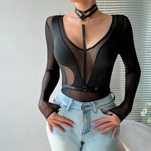 Load image into Gallery viewer, Transparent Lace Bodysuit Long Sleeve Sexy Tops One Pieces
