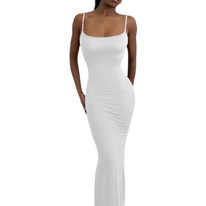 Women's Summer Sexy Party Club Slip Slim Dress Solid Color Spaghetti Strap Low Cut Fishtail Hem - Shop & Buy