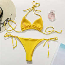 Load image into Gallery viewer, New Sexy Ribbed Halter Thong Bikini Female Swimsuit Women Swimwear Two-pieces Bikini set Padded Bather Bathing Suit
