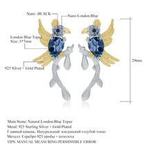 Load image into Gallery viewer, 925 Sterling Silver Handmade Earrings 1.30Ct Natural London Blue Topaz Cute Bird Stud Earrings for Women Wedding
