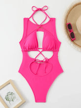 Load image into Gallery viewer, Sexy Hollow Out One Piece Swimsuit Women Hot Pink Criss Cross Bandage Push Up Backless Swimwear
