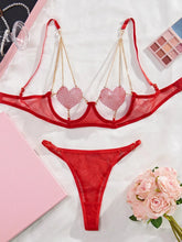 Load image into Gallery viewer, Heart Erotic Lingerie Onlyfans Kit Rhinestone Balcony Bra Bilizna Set Sissy Red Romantic
