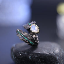 Load image into Gallery viewer, June Birthstone Milky Blue Moonstone Delicate Handmade Ring Sterling Silver Adjustable Feather Ring Gift For Her