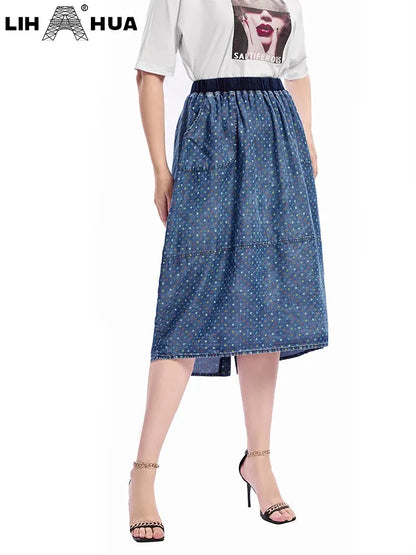 Women's Plus Size Denim Skirt Spring Chic Elegant Skirt For Chubby Women Cotton Woven Skirt - Shop & Buy