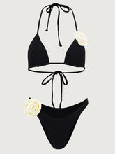 Load image into Gallery viewer, Sexy 3D Flower Bikini Set Women Black White Contrast Push Up Micro Swimsuit
