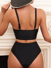 Load image into Gallery viewer, Summer Women V Neck Black Bikini Set High Waist Straps Swimwear for Women
