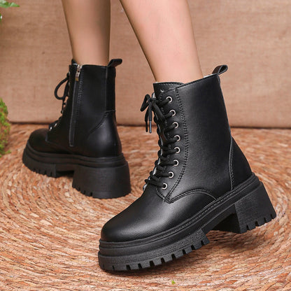 Women's Winter Warm Plush Ankle Boots Fashion Chunky Heeled Platform Combat Boots - Shop & Buy