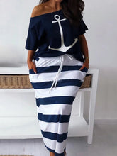 Load image into Gallery viewer, Plus Size matching sets Two Piece dress sets Letter Print Striped Skirt Set Fashion Casual
