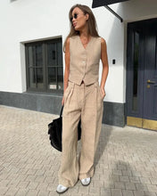 Load image into Gallery viewer, Womem Linen Cotton Chic Vest ＆ Pants Suit Two-Piece Set Office Ladies Summer Chic 2 Piece Sets
