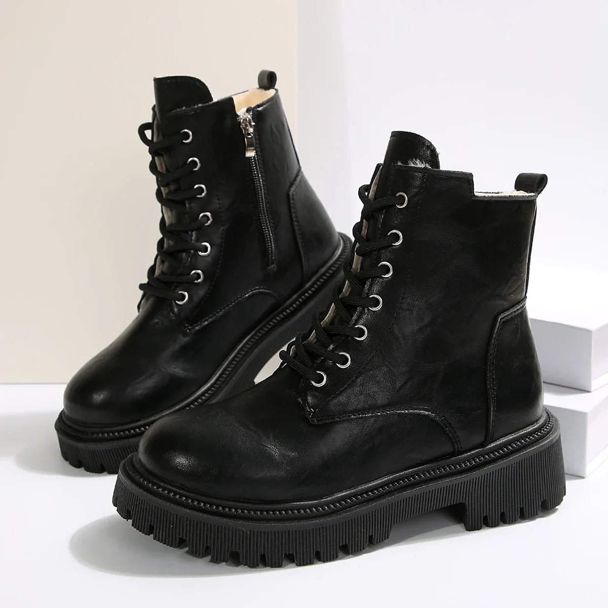 Women's Winter Warm Thick Plush Ankle Boots Plus Size Fashion Platform Combat Boots - Shop & Buy