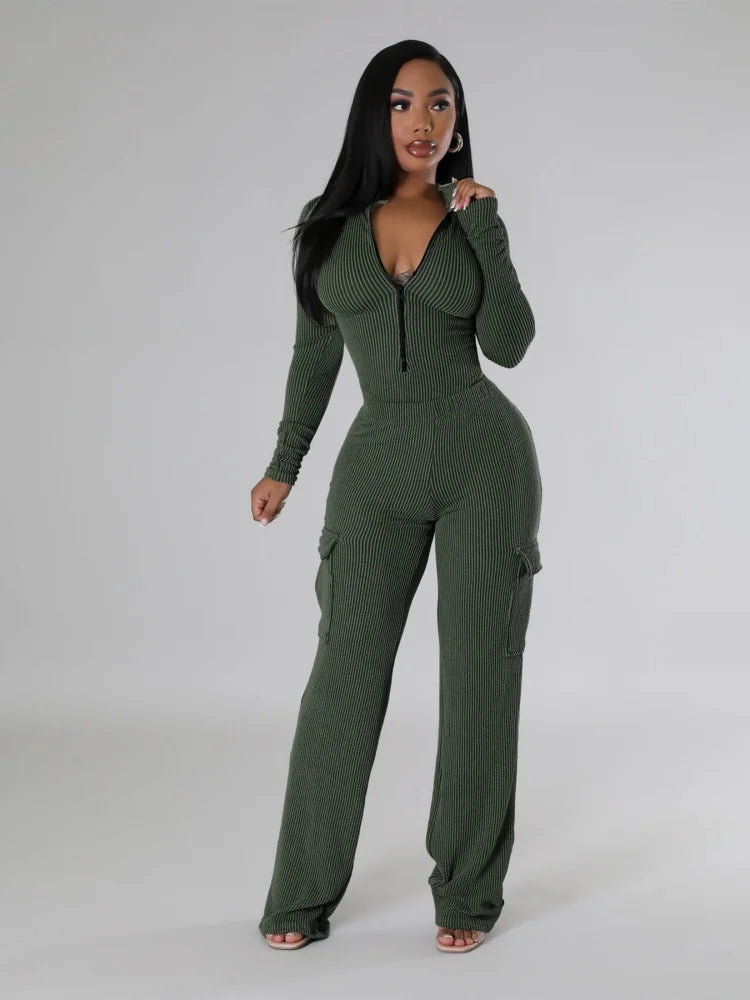 Women Two-piece Elastic Twisted Strip High Waisted Long Sleeved Jumpsuit Work Pants Set