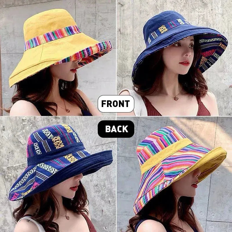 Women's Hat Bucket Hat Fashion All-match Four Seasons Big Brim Panama Basin cap Double-Sided Fisherman Hat - Shop & Buy