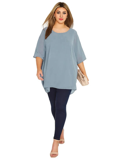 Womens Plus Size Elegant Summer Blouse Batwing Sleeve Oversized Chiffon Blouse Scoop Neck Large Size - Shop & Buy