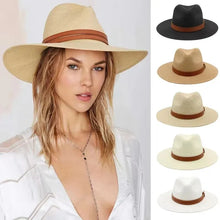 Load image into Gallery viewer, Large Size New Natural Panama Straw Hat Summer Men Women Wide Brim Beach UV Protection
