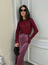 Load image into Gallery viewer, New Vintage Wine Red Pu Leather Skirt Women Elegant Bodycon High Waist Long Skirts
