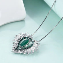 Load image into Gallery viewer, Angel Wings Feather Pendant 925 Sterling Silver 45cm Chains Necklaces For Women Luxury Jewelry Natural Green Agate
