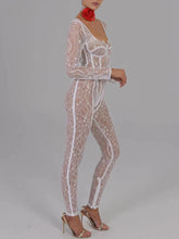 Load image into Gallery viewer, Sexy See Through Lace Floral Women Jumpsuit White Long Sleeve Hollow Out Jumpsuit
