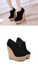 Load image into Gallery viewer, Spring Autumn Fashion Round Toe Zip Cork Platform Wedges Heels Sandals Mules Sexy Woman Pumps Shoes
