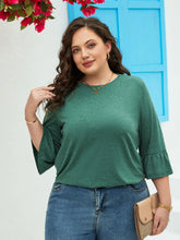 Load image into Gallery viewer, Plus Size Casual Top, Women&#39;s Plus Solid Bell Sleeve Round Neck Slight Stretch Top
