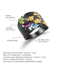 Load image into Gallery viewer, Natural Multicolor Gemstones Ring 925 Sterling Silver Handmade Humming Bee Flower Floral Garden Band Ring For Women
