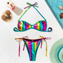 Load image into Gallery viewer, Rainbow Halter Strappy High Leg Cut Bikini Female Swimsuit Women Swimwear Two-pieces Bikini set Bather Bathing Suit
