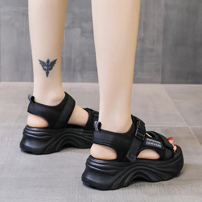 Women's Black Chunky Sandals Summer Fashion Platform Walking Shoes Woman Thick Bottom Non Slip Beach Sandals - Shop & Buy