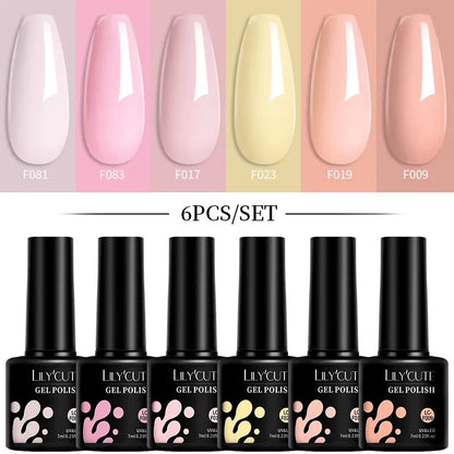 6PCS/SET 7ml Winter Gel Nail Polish Set Jelly Pink Nude Translucent Semi Permanent Soak Off Nail Art Manicure Set - Shop & Buy