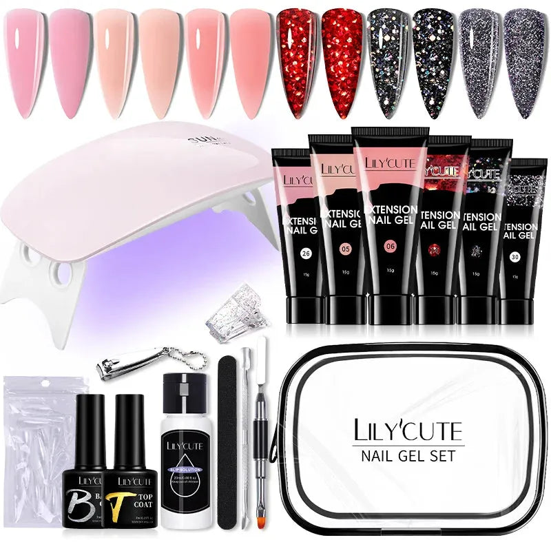 15ML Manicure Set Quick Nail Extension Gel With 6W UV Lamp Dryer Finger Extend Mold Slip Solution Nail Art Tools Kit - Shop & Buy