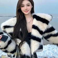 Load image into Gallery viewer, Winter Fur Coat Zebra color Short Women&#39;s Jacket New Top Thickened
