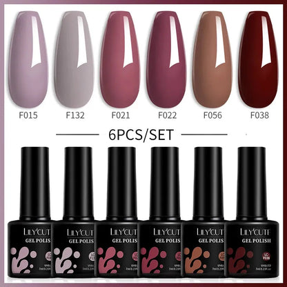 6Pcs/Set Gel Nail Polish Set 7ML Autumn Winter Coffee Color Series Semi Permanent UV Gel Chocolate Nail Art Gel Kit - Shop & Buy