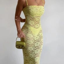 Load image into Gallery viewer, Yellow Lace Maxi Dress Women Fashion Spaghetti Strap Long Evening Party Dresses
