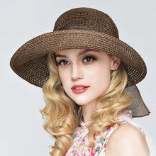 Load image into Gallery viewer, Summer Bow Ribbon Sun Hat Panama Women&#39;s Cap Bonnet Beach Straw Hats
